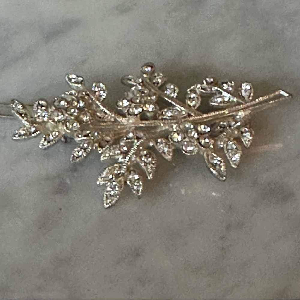 Crystal Leaf Branch Hair Pin — Silver Tone